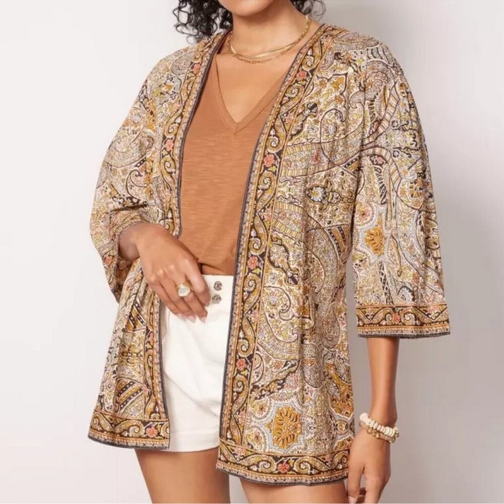 Cleobella Kaleidoscope Open Front Boho Paisley Kimono Size XS/S